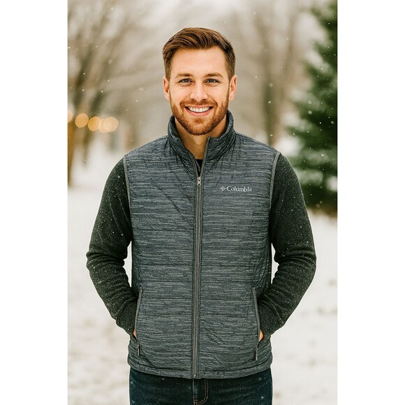 Columbia Other - Columbia Powder Lite Insulated Vest Mens S Gray Geometric Omni-Heat Lining